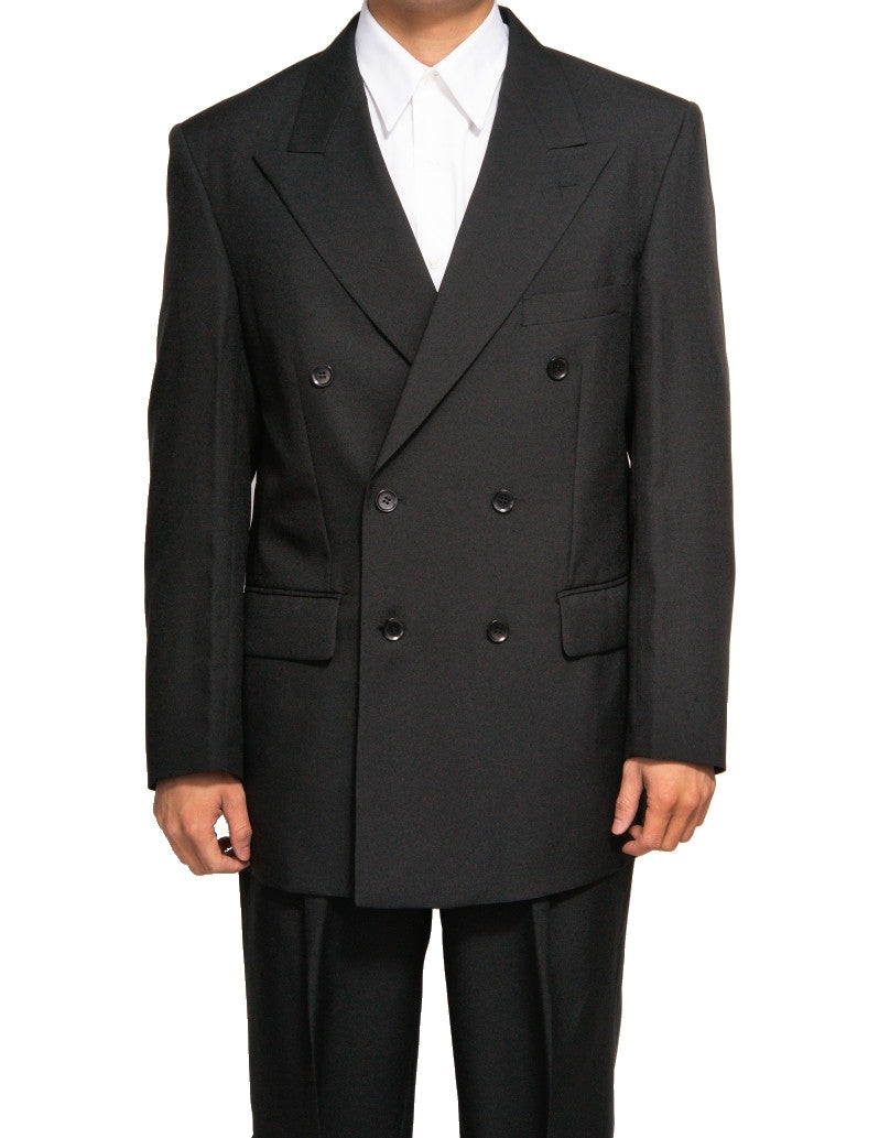 6 x 2 Button Solid Double Breasted Suit In Black